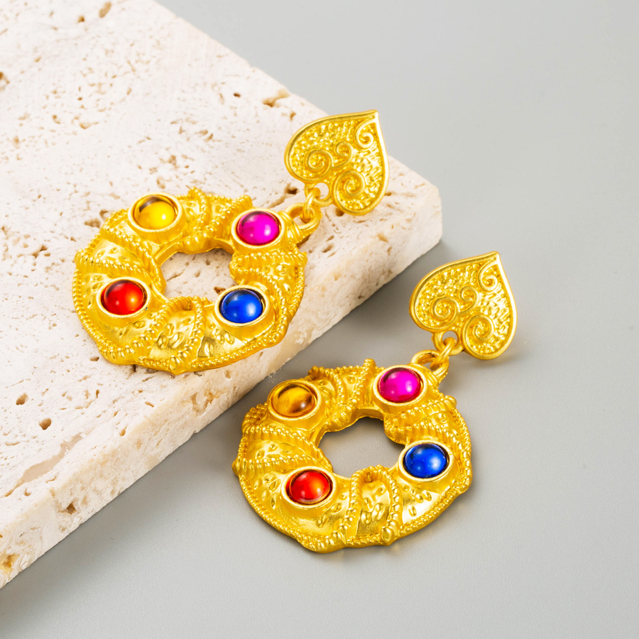 Wholesale Jewelry 1 Pair Vintage Style Geometric Alloy Resin Gold Plated Drop Earrings display picture 3