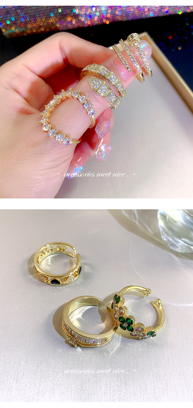 Elegant Geometrisch Legierung Kupfer Inlay Künstliche Perlen Strasssteine 14 Karat Vergoldet Offener Ring display picture 3