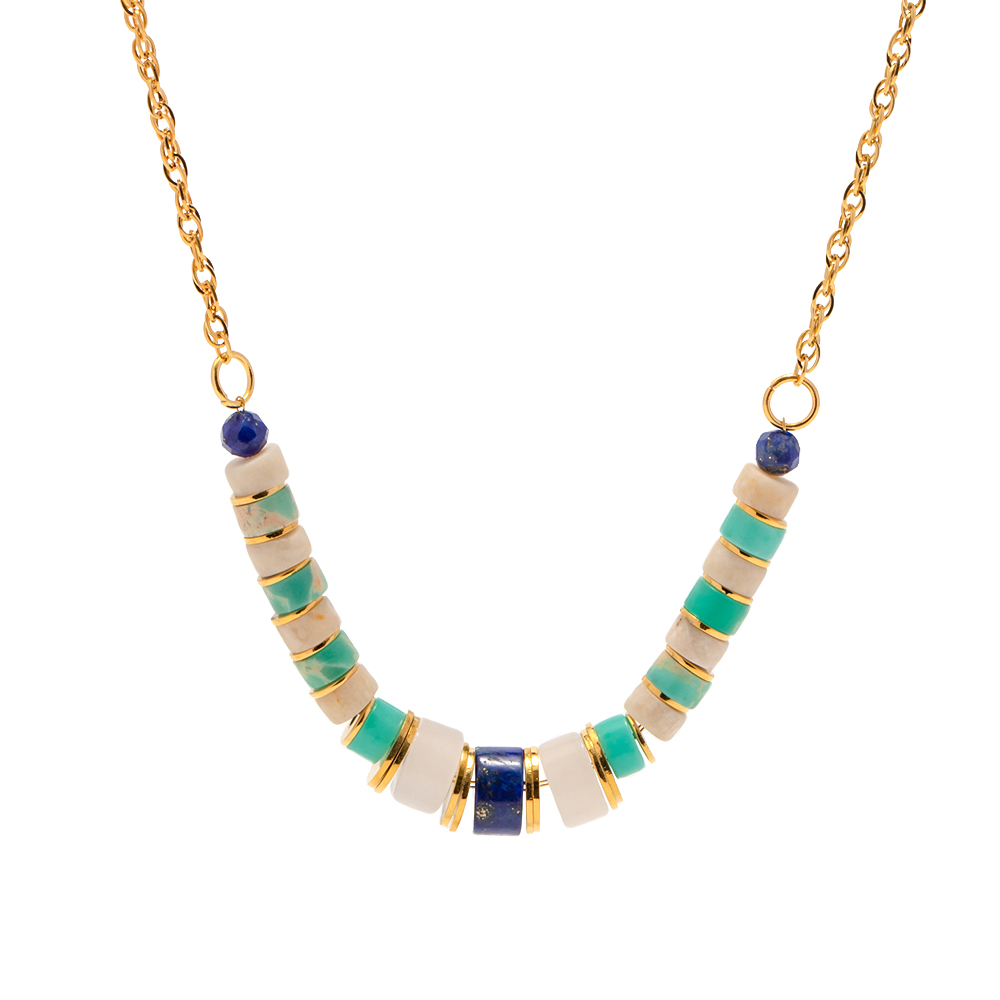 Ethnic Style Geometric Stainless Steel Lapis Lazuli 18k Gold Plated Wholesale Necklace display picture 2