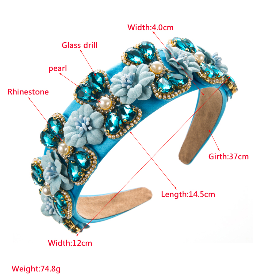 Glam Flower Cloth Inlay Artificial Pearls Rhinestones Glass Hair Band display picture 1