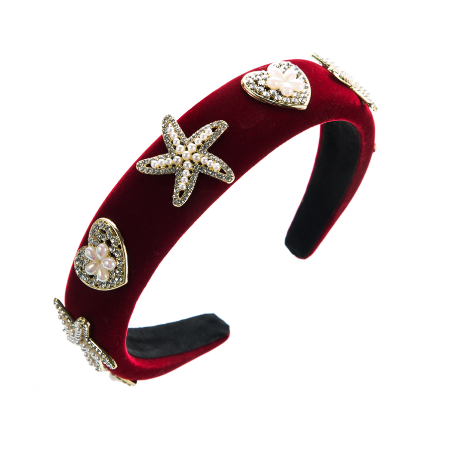 Vintage Style Starfish Heart Shape Cloth Inlay Artificial Pearls Rhinestones Hair Band display picture 5