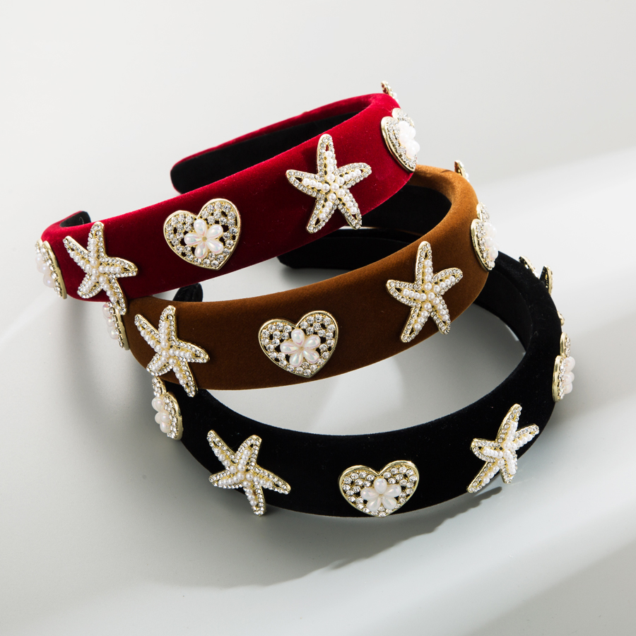 Vintage Style Starfish Heart Shape Cloth Inlay Artificial Pearls Rhinestones Hair Band display picture 2