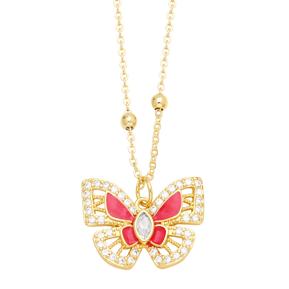 Ins Style Butterfly Copper Enamel Plating Inlay Zircon 18k Gold Plated Pendant Necklace display picture 4