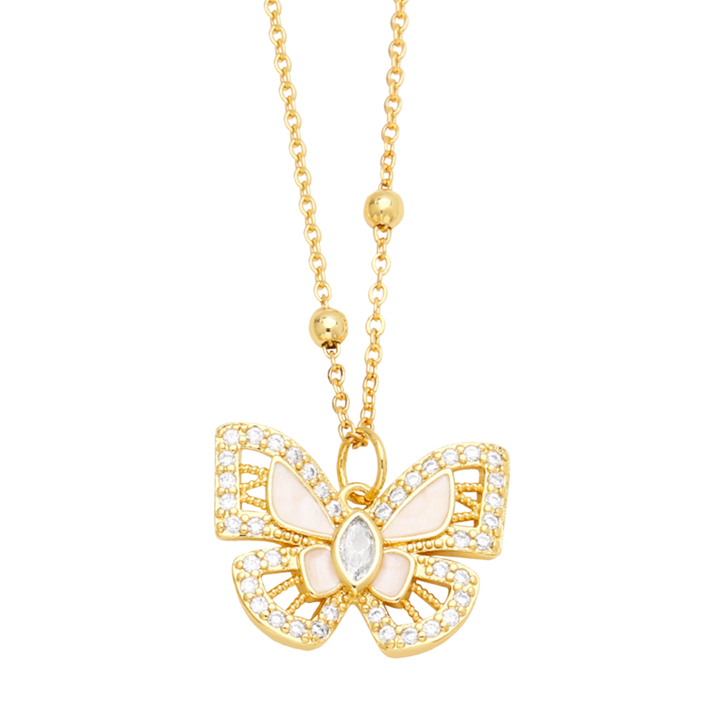 Ins Style Butterfly Copper Enamel Plating Inlay Zircon 18k Gold Plated Pendant Necklace display picture 5