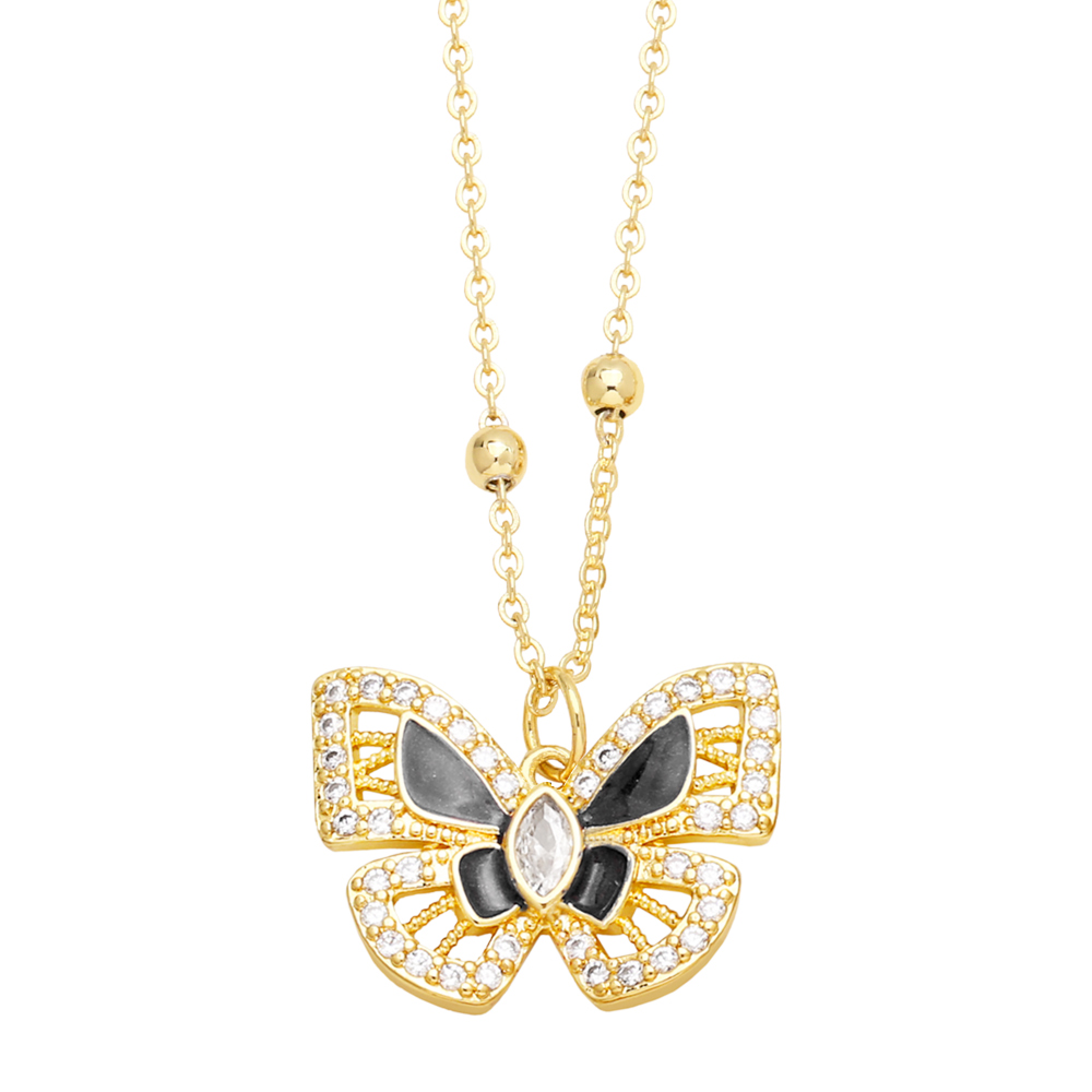 Ins Style Butterfly Copper Enamel Plating Inlay Zircon 18k Gold Plated Pendant Necklace display picture 6