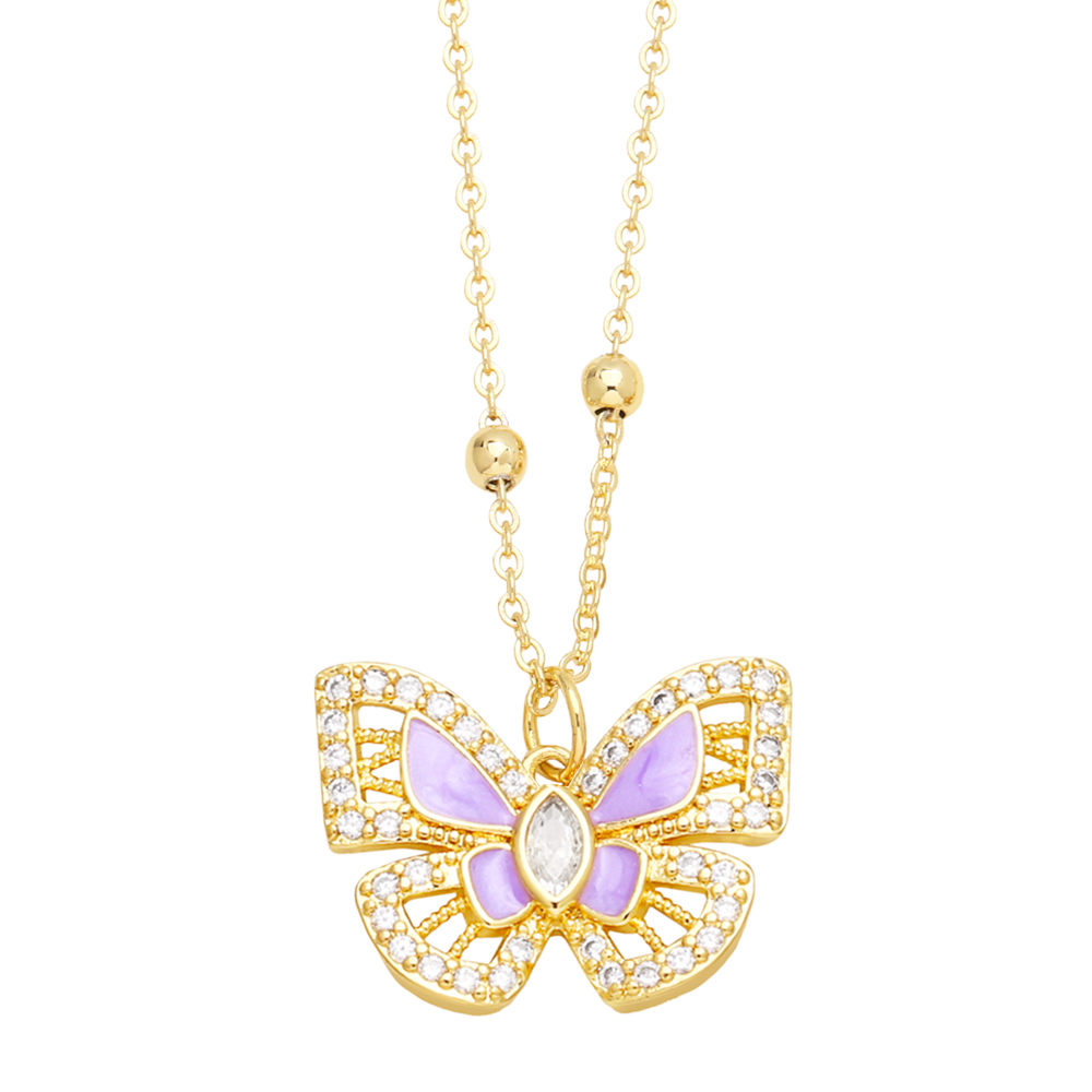 Ins Style Butterfly Copper Enamel Plating Inlay Zircon 18k Gold Plated Pendant Necklace display picture 7