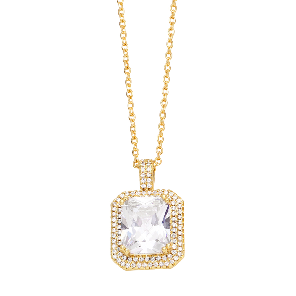 Ins Style Square Copper Plating Inlay Zircon 18k Gold Plated Pendant Necklace display picture 3
