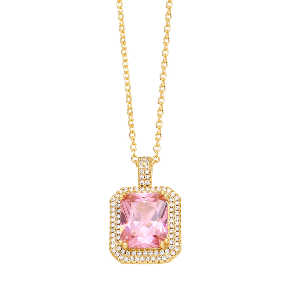 Ins Style Square Copper Plating Inlay Zircon 18k Gold Plated Pendant Necklace display picture 4