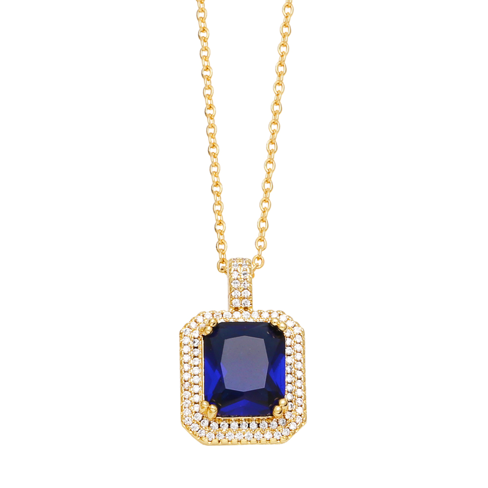 Ins Style Square Copper Plating Inlay Zircon 18k Gold Plated Pendant Necklace display picture 9
