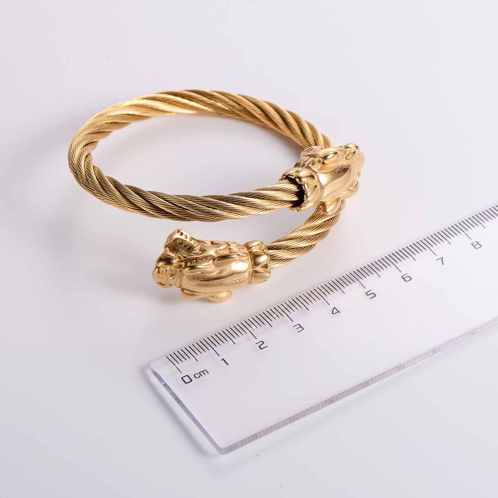 304 Stainless Steel 18K Gold Plated Hip-Hop Plating Wolf Skull Dragon No Inlaid Bangle display picture 9