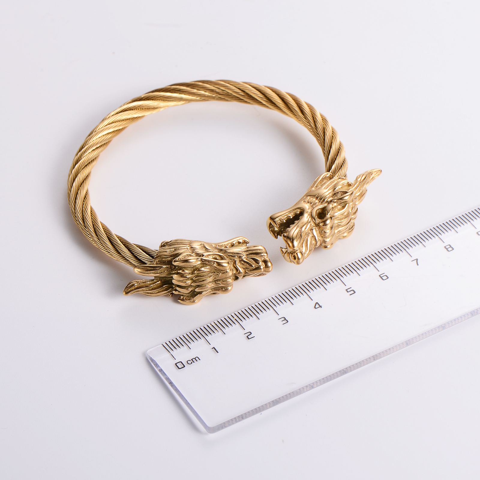 304 Stainless Steel 18K Gold Plated Hip-Hop Plating Wolf Skull Dragon No Inlaid Bangle display picture 11