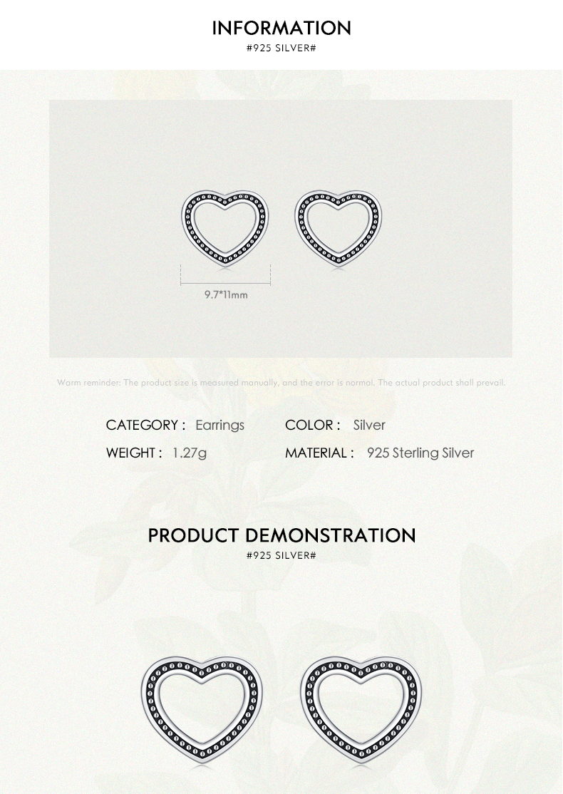 1 Pair Simple Style Heart Shape Sterling Silver Plating Three-dimensional Silver Plated Ear Studs display picture 3