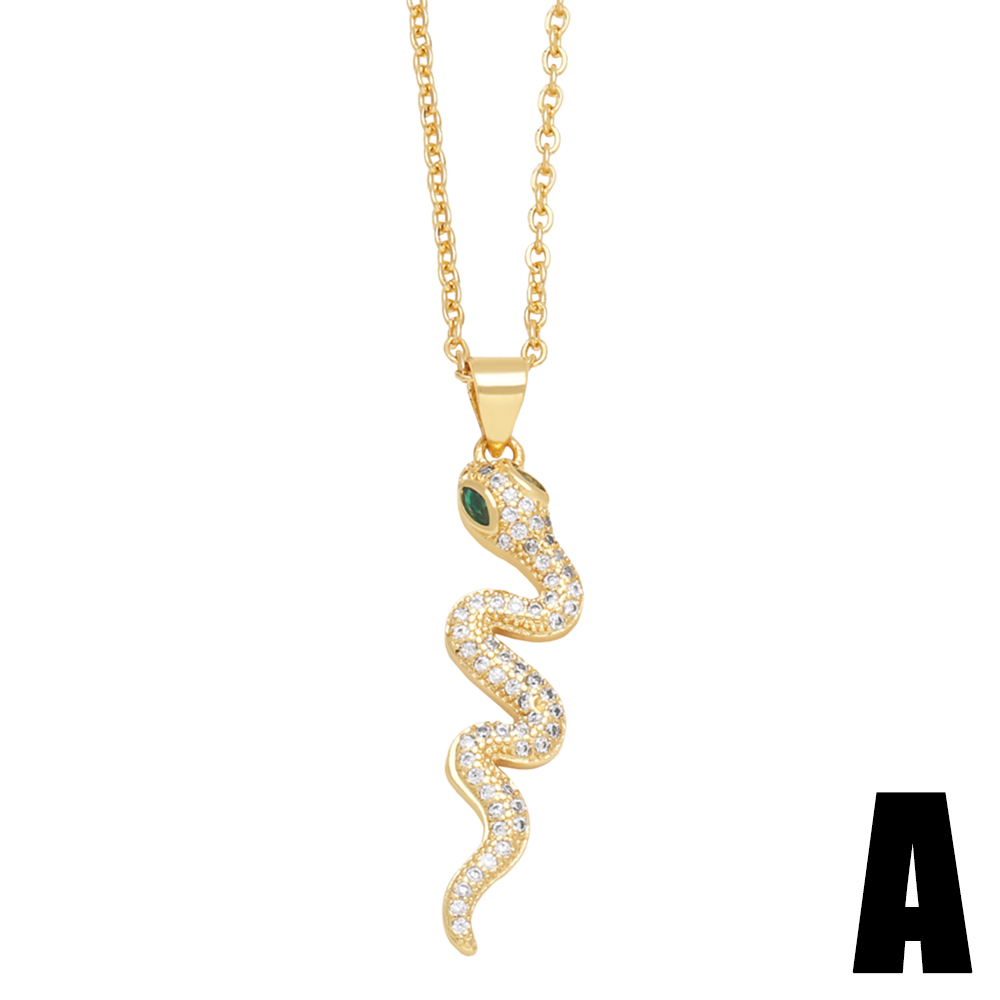 Hip-hop Snake Copper Plating Inlay Zircon 18k Gold Plated Pendant Necklace display picture 3