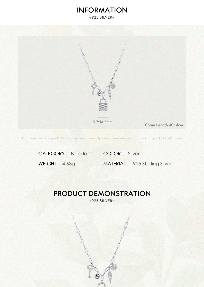 Simple Style Lock Sterling Silver Plating Inlay Zircon Rhodium Plated Necklace display picture 5