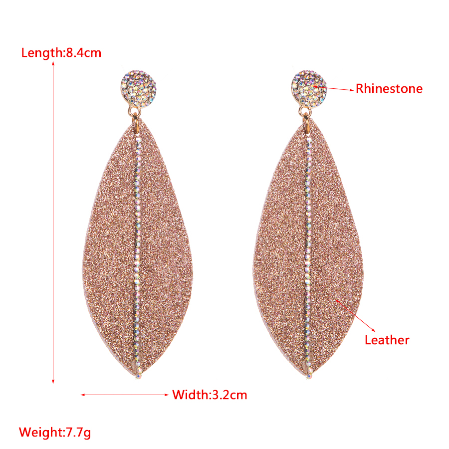 1 Pair Elegant Leaf Plating Inlay Pu Leather Rhinestones Gold Plated Drop Earrings display picture 1