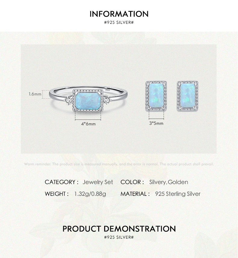 Elegant Rectangle Sterling Silver Inlay Opal Zircon Rhodium Plated Women's Rings Earrings display picture 5