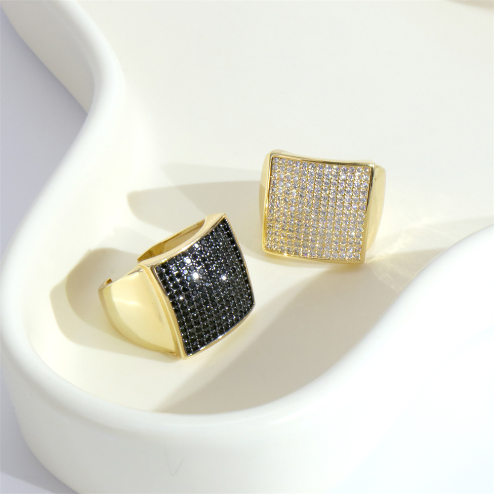 Shiny Square Copper Inlay Zircon Gold Plated Wide Band Ring Open Ring display picture 8
