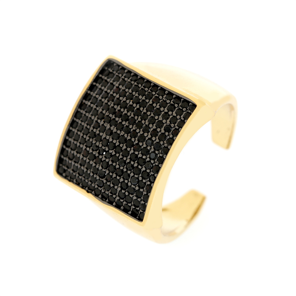 Shiny Square Copper Inlay Zircon Gold Plated Wide Band Ring Open Ring display picture 2