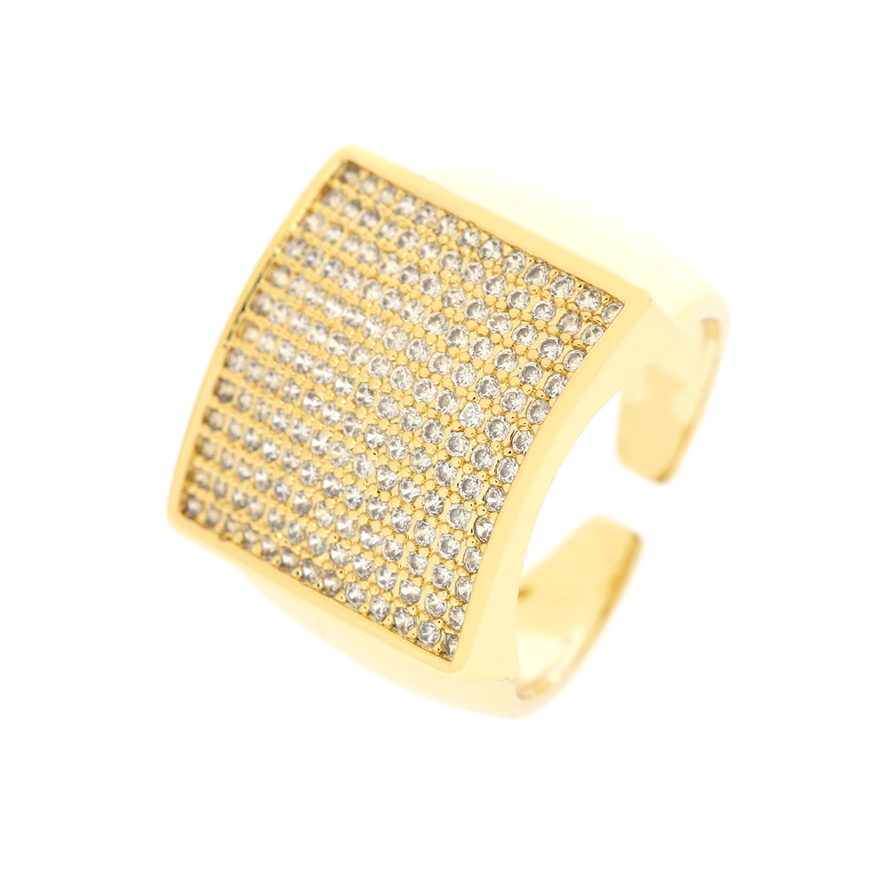 Shiny Square Copper Inlay Zircon Gold Plated Wide Band Ring Open Ring display picture 3