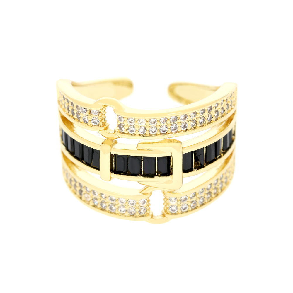 Wholesale IG Style Hip-Hop Commute Belt Copper Hollow Out Inlay 18K Gold Plated Zircon Open Rings display picture 9
