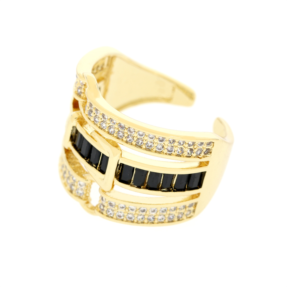 Wholesale IG Style Hip-Hop Commute Belt Copper Hollow Out Inlay 18K Gold Plated Zircon Open Rings display picture 10