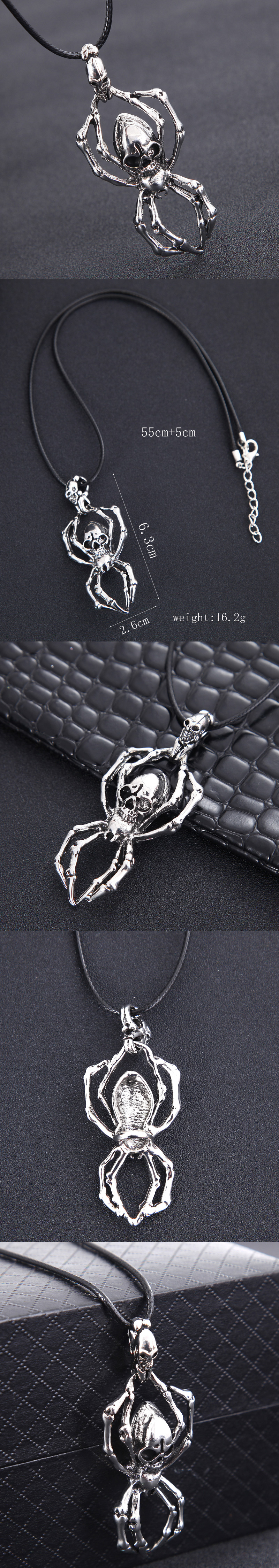 Punk Spider Skull Alloy Wax Rope Plating Men's Pendant Necklace display picture 1