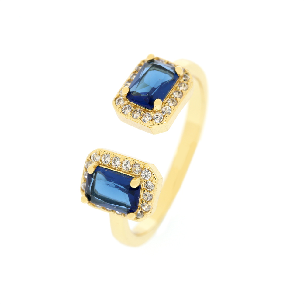 Copper 18K Gold Plated IG Style Sweet Commute Inlay Square Zircon Open Rings display picture 10