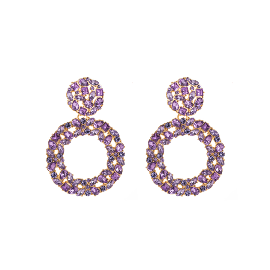 1 Pair Shiny Round Plating Inlay Alloy Rhinestones Glass Gold Plated Drop Earrings display picture 10