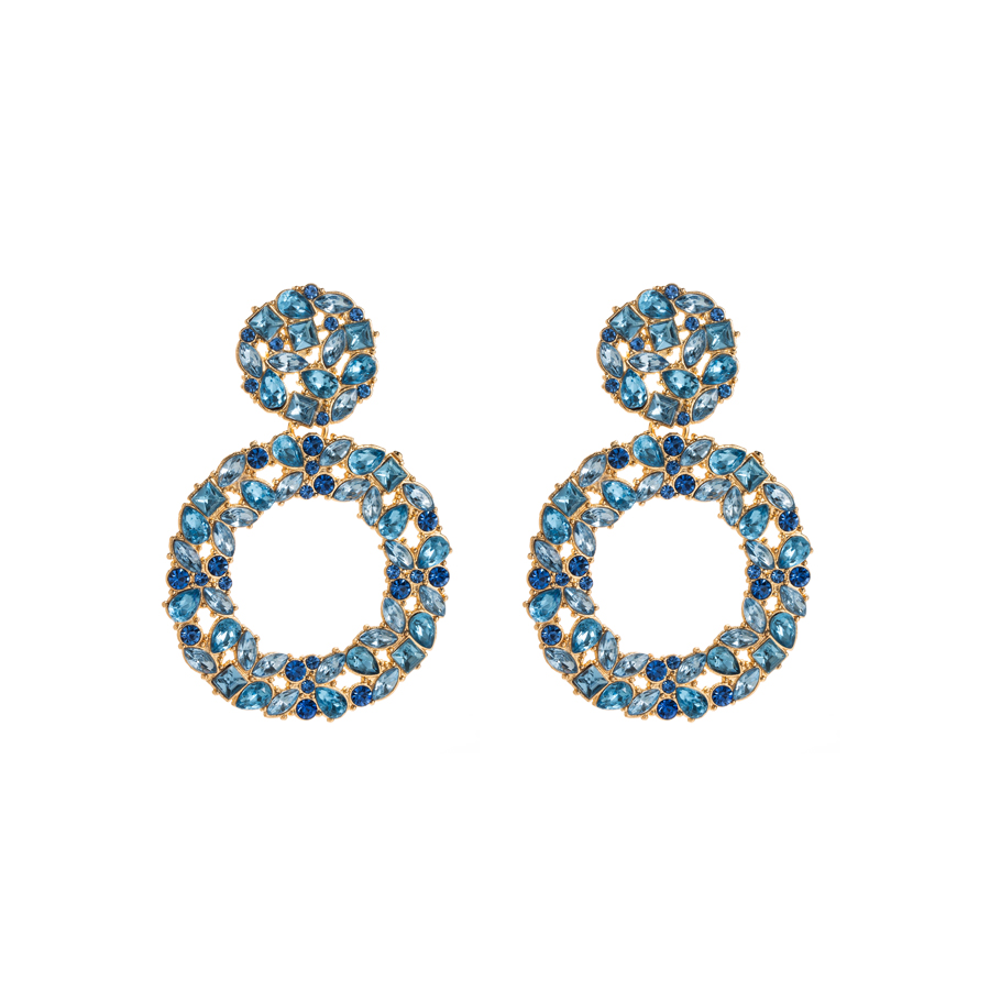 1 Pair Shiny Round Plating Inlay Alloy Rhinestones Glass Gold Plated Drop Earrings display picture 12