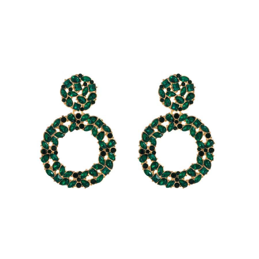 1 Paire Brillant Rond Placage Incruster Alliage Strass Verre Plaqué Or Boucles D'oreilles display picture 8