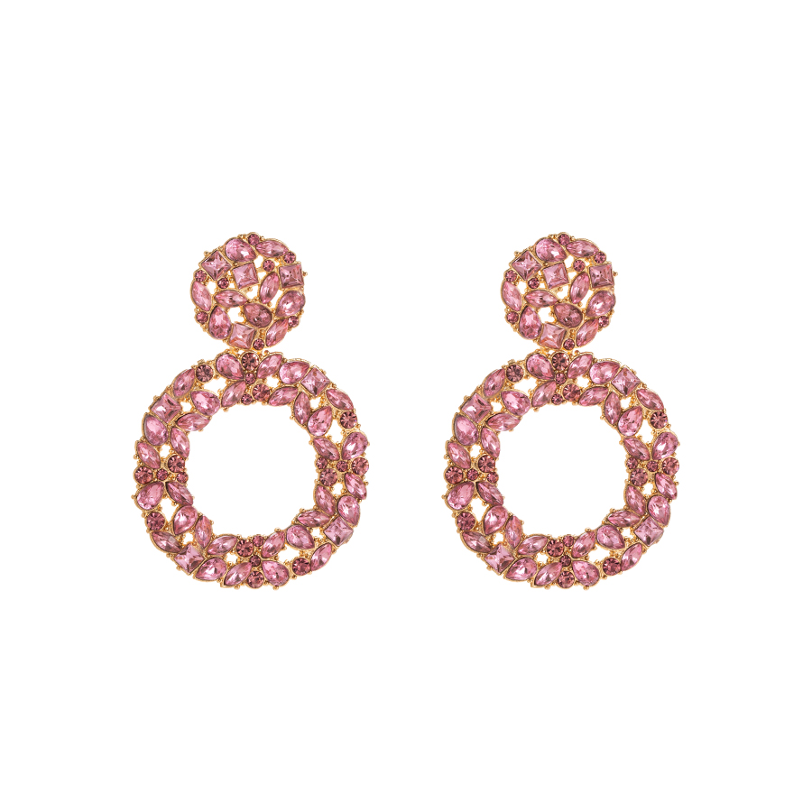 1 Pair Shiny Round Plating Inlay Alloy Rhinestones Glass Gold Plated Drop Earrings display picture 9