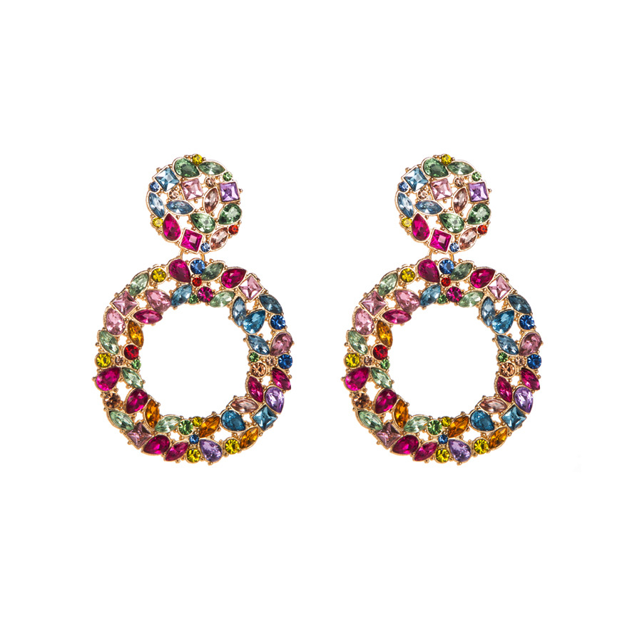 1 Paire Brillant Rond Placage Incruster Alliage Strass Verre Plaqué Or Boucles D'oreilles display picture 5