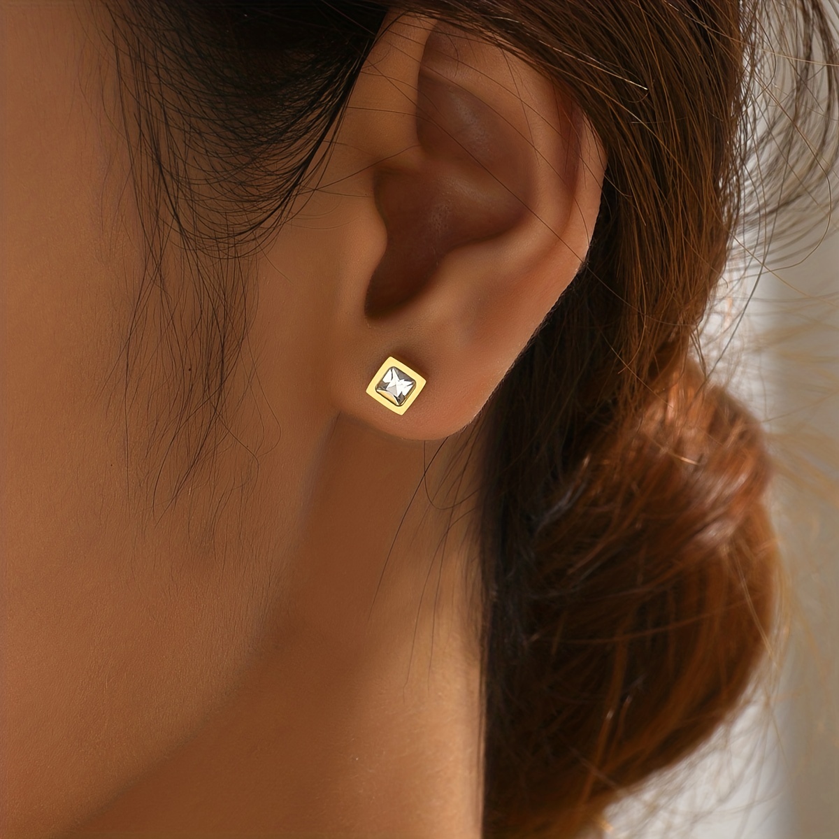 1 Pair Simple Style Square Plating Inlay 304 Stainless Steel Zircon 14K Gold Plated Ear Studs display picture 3