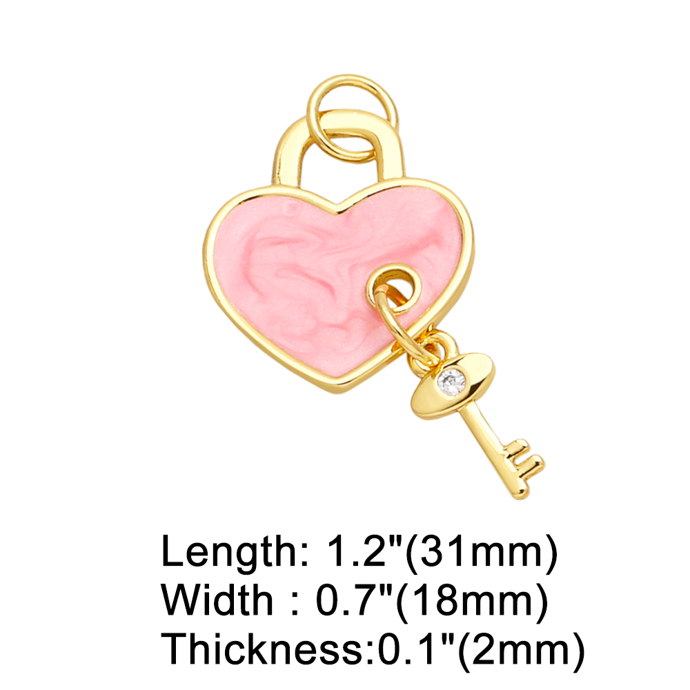 Artistic Heart Shape Key Lock Copper Enamel Plating Inlay Zircon 18k Gold Plated Pendants Jewelry Accessories display picture 3