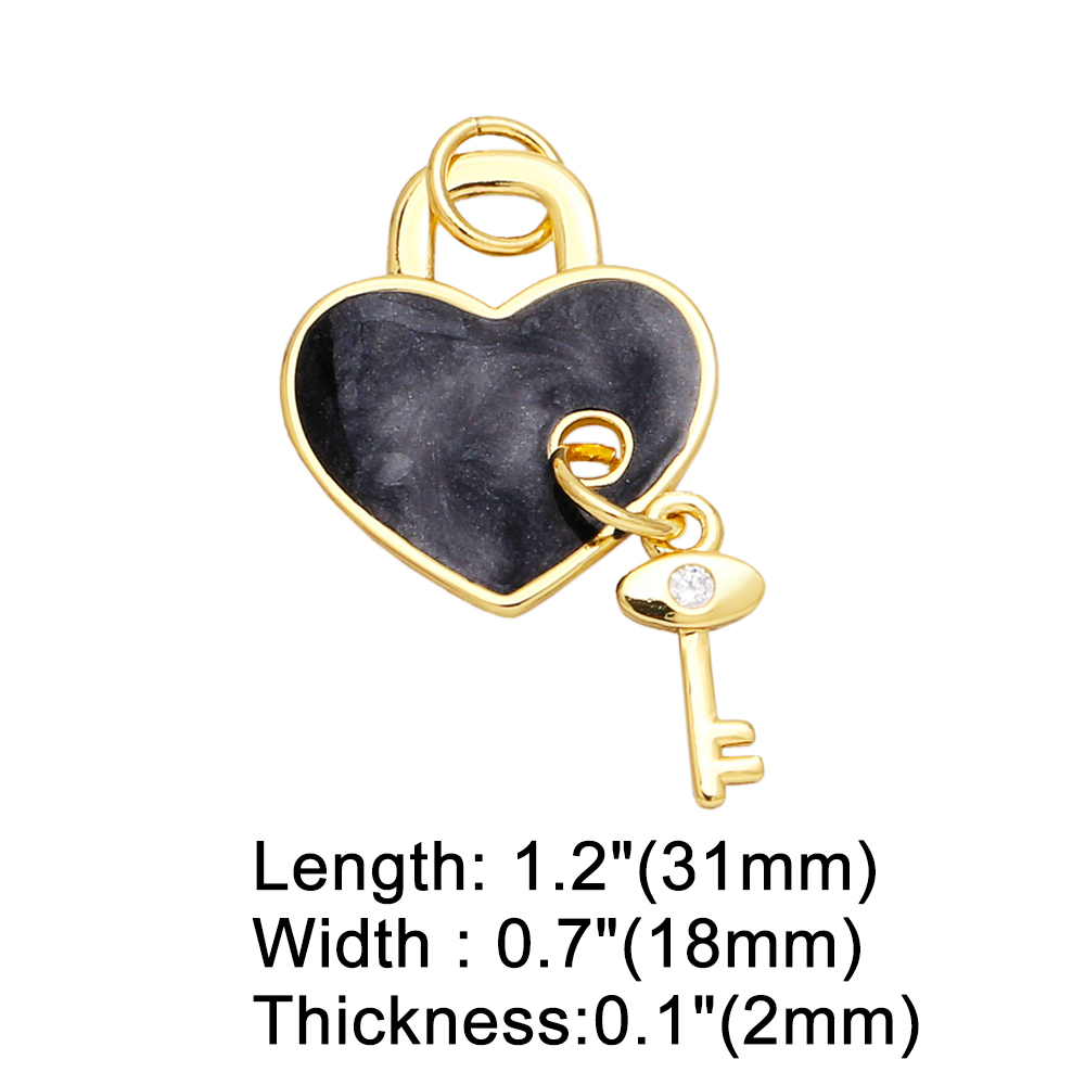 Artistic Heart Shape Key Lock Copper Enamel Plating Inlay Zircon 18k Gold Plated Pendants Jewelry Accessories display picture 4