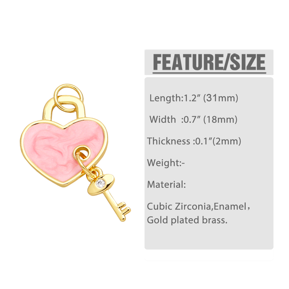 Artístico Forma De Corazón Llave Cerrar Con Llave Cobre Esmalte Enchapado Embutido Circón Chapado En Oro De 18 Quilates. Colgantes Accesorios De Joyería display picture 1