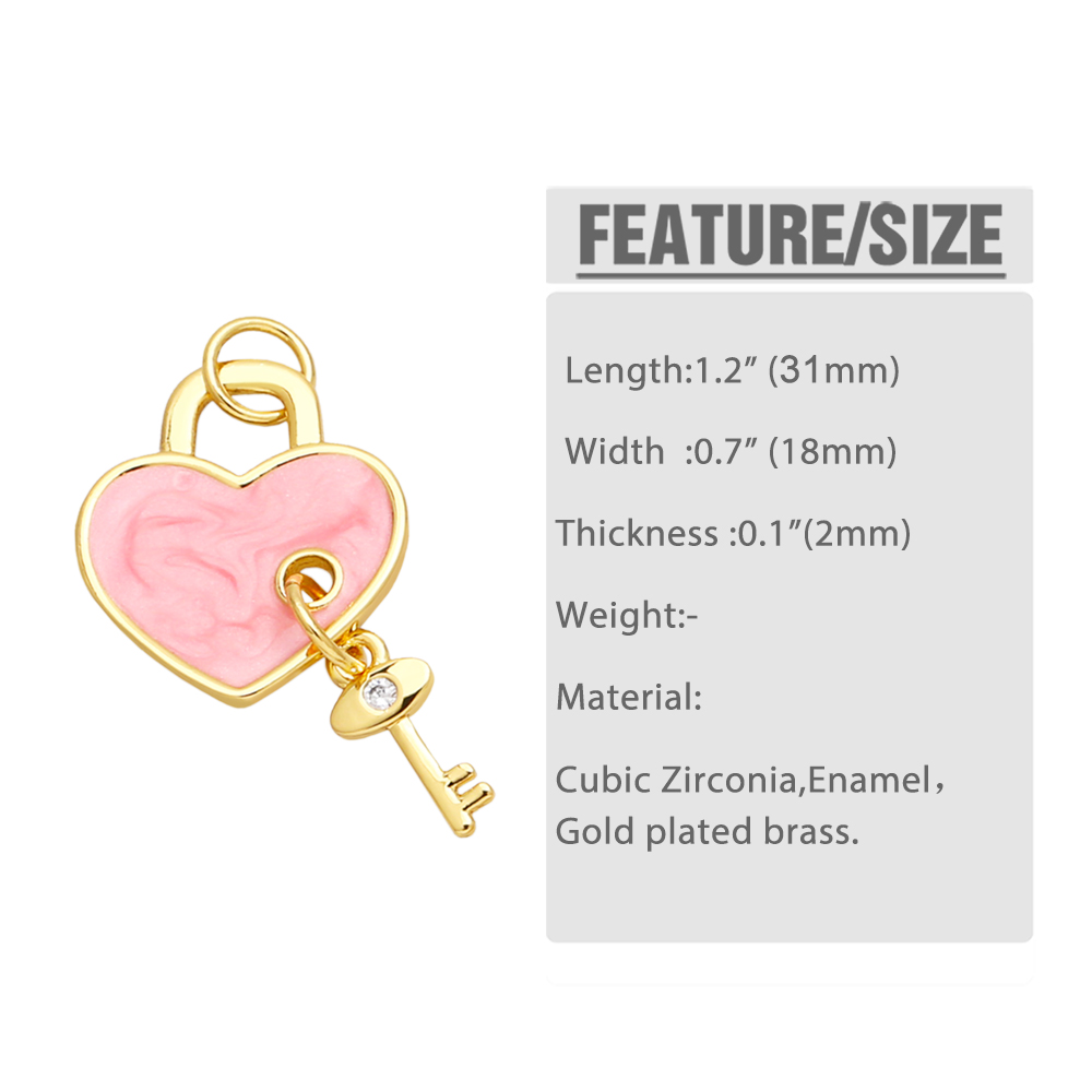 Artistic Heart Shape Key Lock Copper Enamel Plating Inlay Zircon 18k Gold Plated Pendants Jewelry Accessories display picture 1