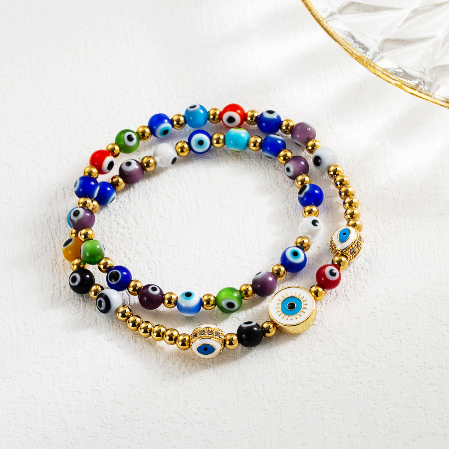 Cool Style Cross Devil's Eye Snake Stainless Steel Artificial Pearl Imitation Pearl Enamel Plating Inlay Artificial Gemstones Gold Plated Bracelets display picture 1