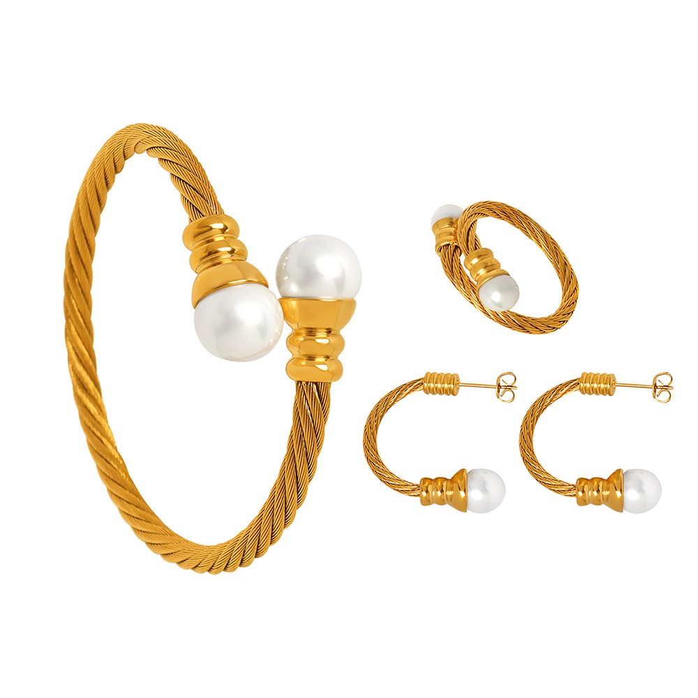Großhandel Einfacher Stil Einfarbig Titan Stahl 18 Karat Vergoldet Ringe Armbänder Ohrringe display picture 1