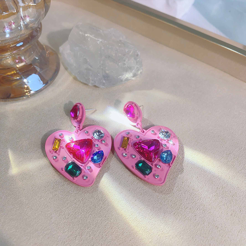 Wholesale Jewelry 1 Pair Commute Heart Shape Alloy Artificial Gemstones Earrings display picture 2