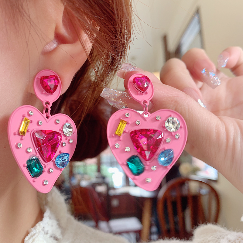 Wholesale Jewelry 1 Pair Commute Heart Shape Alloy Artificial Gemstones Earrings display picture 1