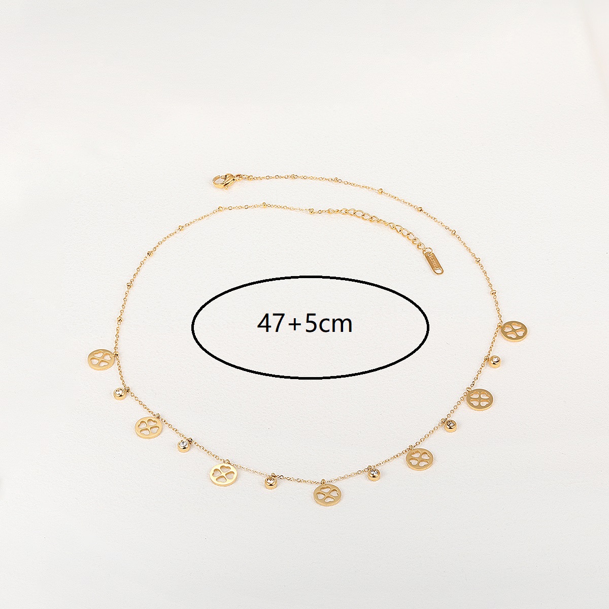 201 Stainless Steel 18K Gold Plated Retro Plating Inlay Four Leaf Clover Palm Moon Zircon Necklace display picture 11
