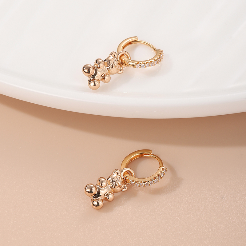 1 Pair Ins Style Animal Bear Copper Plating Inlay Zircon Gold Plated Drop Earrings display picture 1