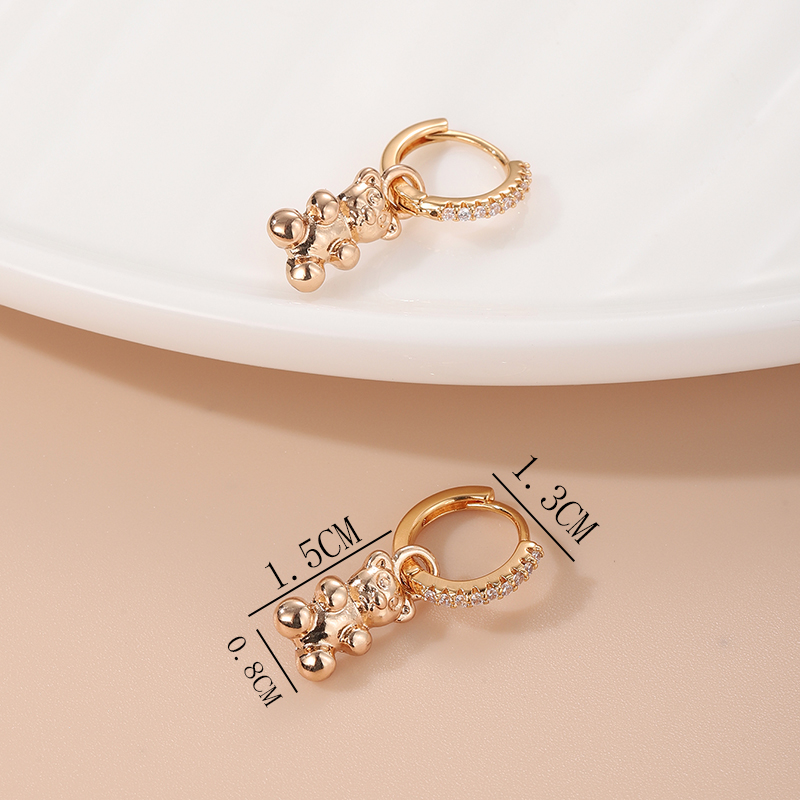 1 Pair Ins Style Animal Bear Copper Plating Inlay Zircon Gold Plated Drop Earrings display picture 2
