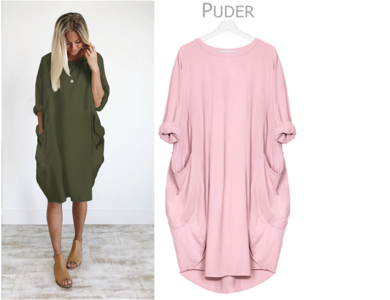 Women's Straight Skirt Casual Basic Simple Style Round Neck Fake Buttons Pocket Half Sleeve Simple Solid Color Midi Dress Outdoor Travel Daily display picture 12