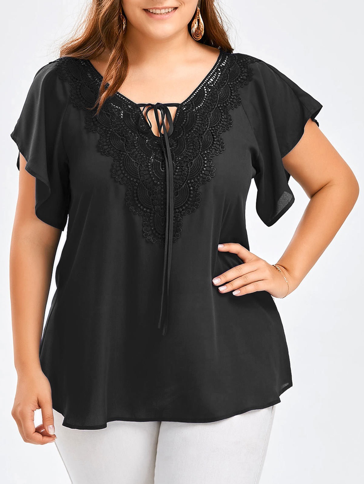 Basic Classic Style Simple Solid Color Spandex Polyester Chiffon Patchwork Lace T-shirt Chiffon Shirt display picture 8