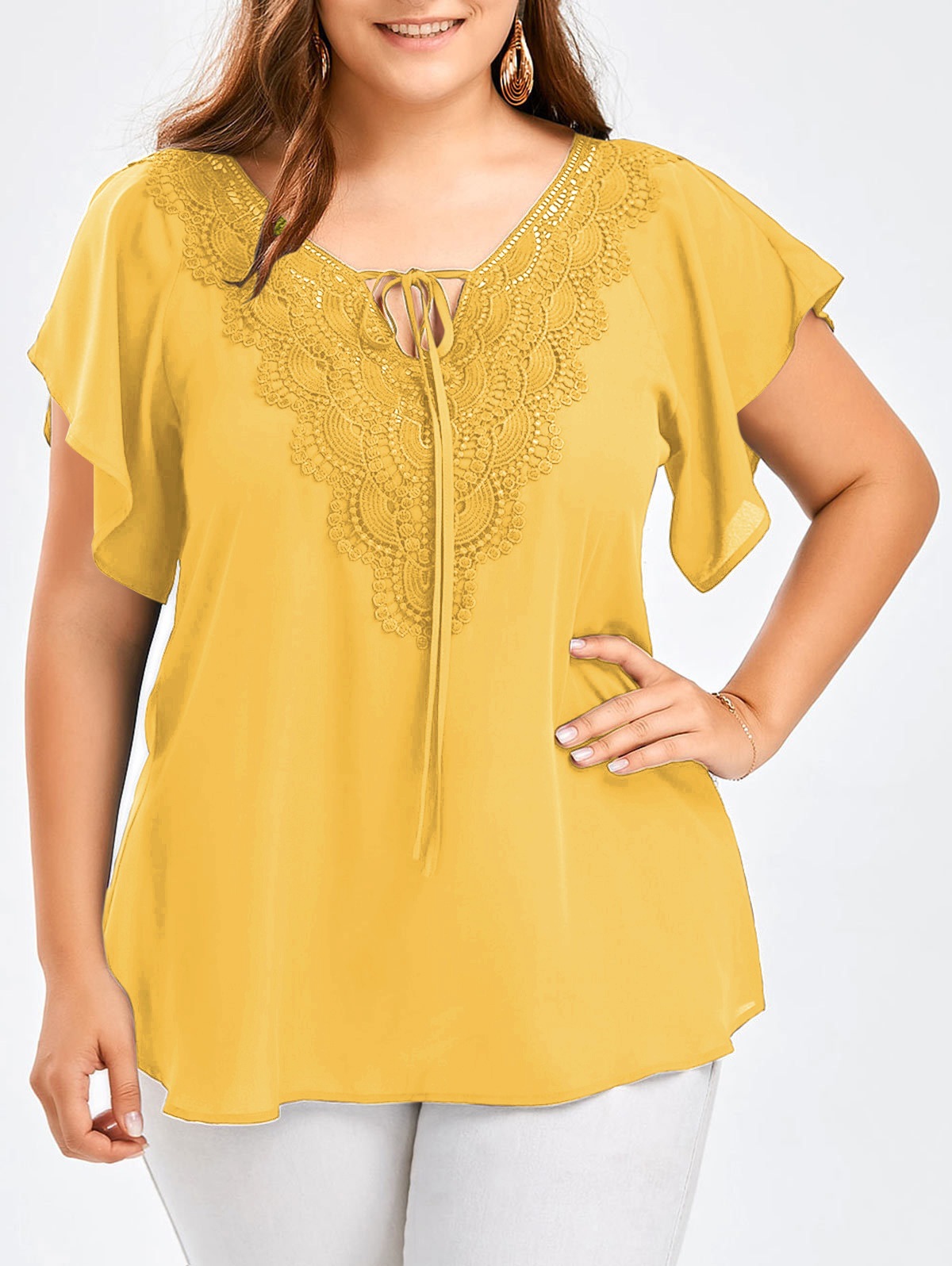 Basic Classic Style Simple Solid Color Spandex Polyester Chiffon Patchwork Lace T-shirt Chiffon Shirt display picture 1