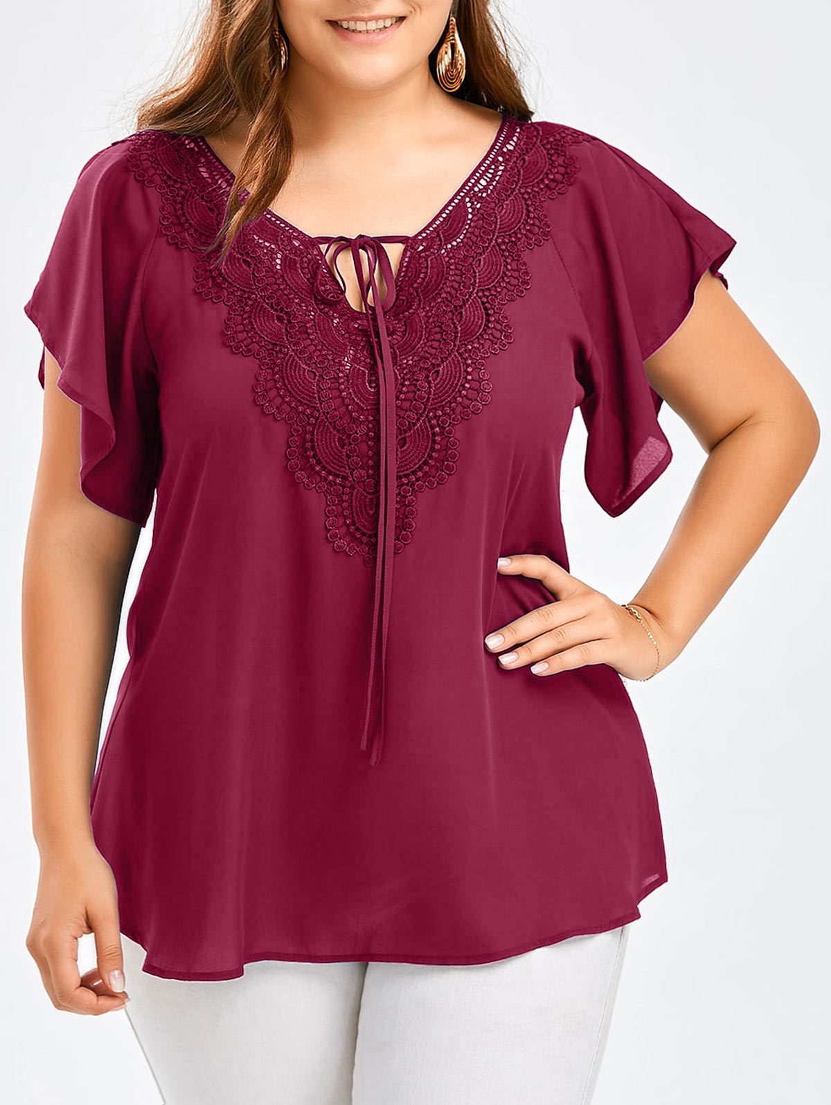 Basic Classic Style Simple Solid Color Spandex Polyester Chiffon Patchwork Lace T-shirt Chiffon Shirt display picture 7