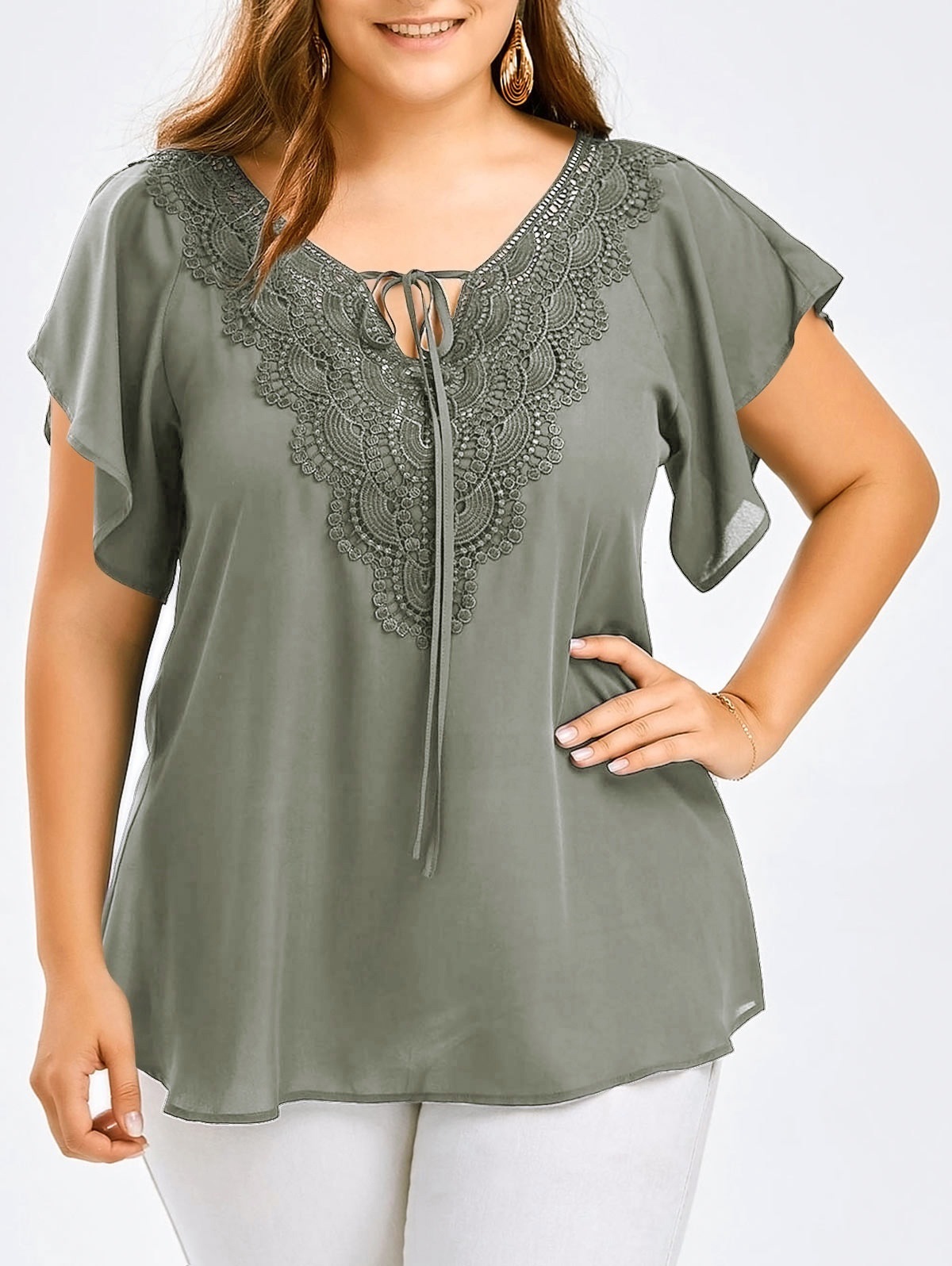 Basic Classic Style Simple Solid Color Spandex Polyester Chiffon Patchwork Lace T-shirt Chiffon Shirt display picture 11