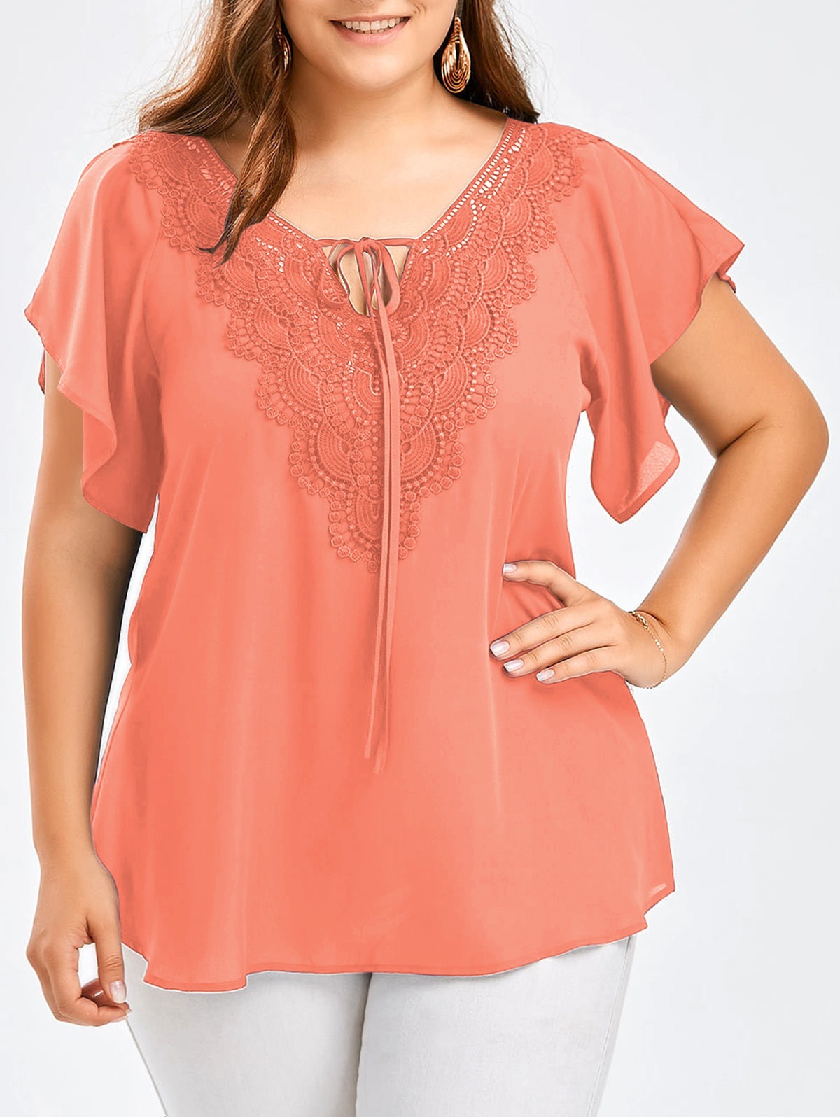 Basic Classic Style Simple Solid Color Spandex Polyester Chiffon Patchwork Lace T-shirt Chiffon Shirt display picture 2